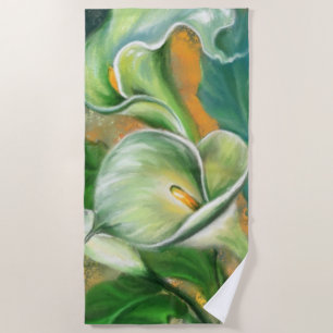 Beautiful Calla Lily Flower - Migned Drawing Beach Towel