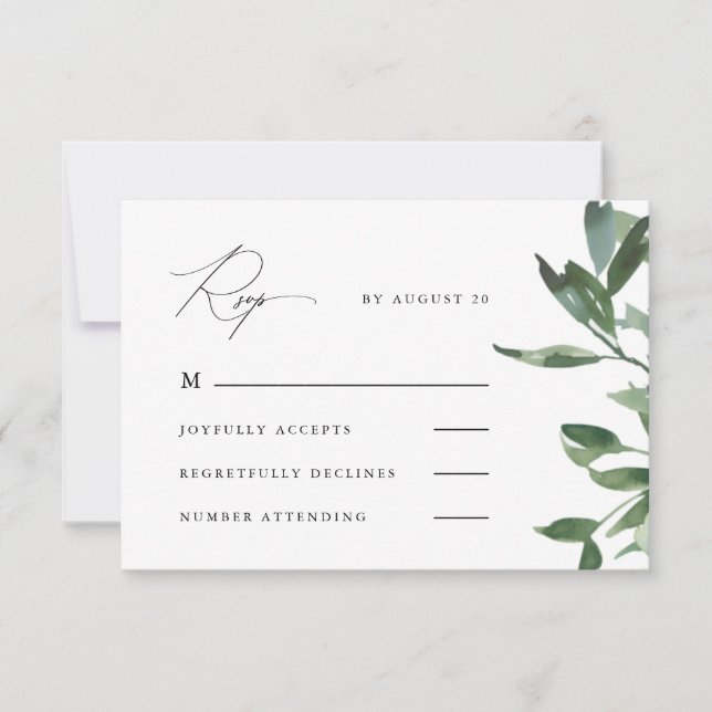 Beautiful Calligraphy and Greenery Wedding Rsvp Card (Front)