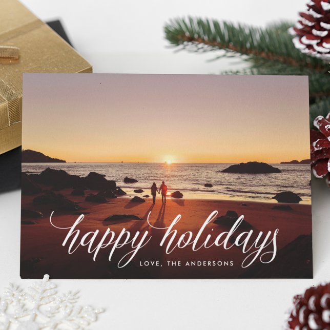 Beautiful Calligraphy Christmas Photo Happy Holiday Card (Creator Uploaded)