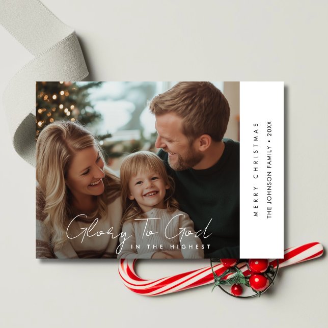 Beautiful Calligraphy Religious Glory To God Photo Holiday Card (Creator Uploaded)