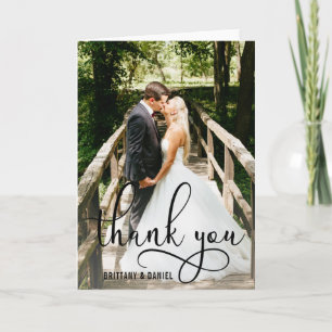 Beautiful Calligraphy Script Photo Wedding Fold Thank You Card