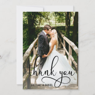 Beautiful Calligraphy Script Photo Wedding Thank You Card