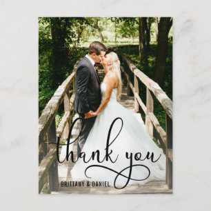 Beautiful Calligraphy Script Thank You Wedding Postcard
