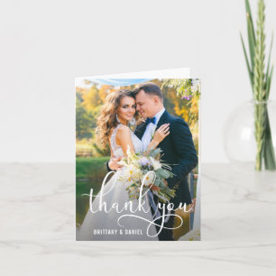 Beautiful Calligraphy Script Wedding Photo Note Thank You Card