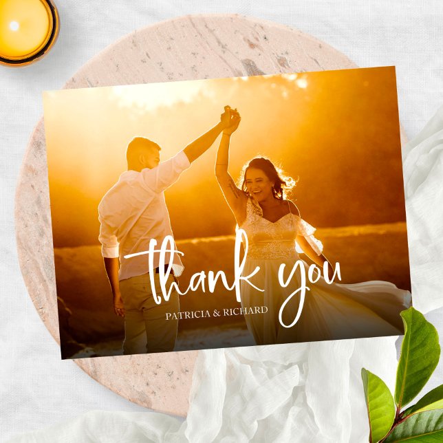 Beautiful Calligraphy Wedding Thank You Photo Postcard (Creator Uploaded)