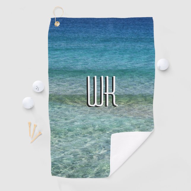 Beautiful Calm Caribbean Sea Monogrammed Golf Towel (InSitu)