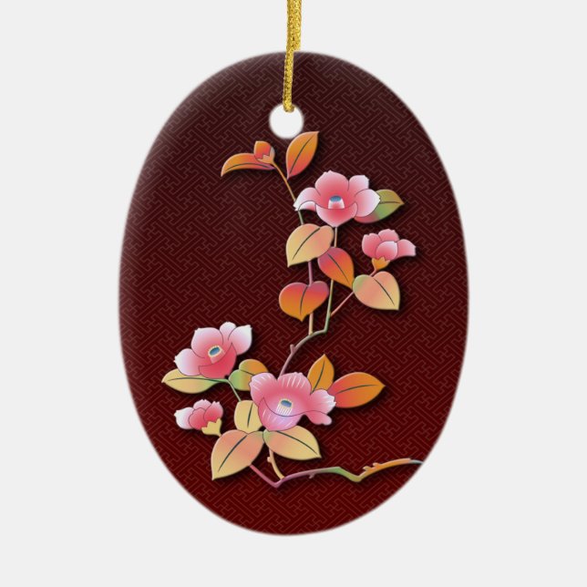 Beautiful camellia branch ceramic tree decoration (Front)