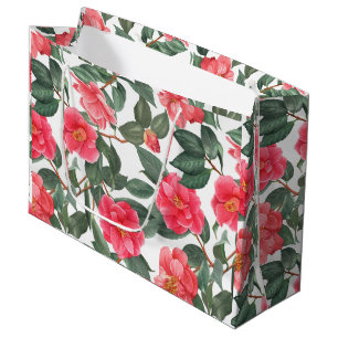 Beautiful Camellia Flowers and Leaves Pattern Large Gift Bag