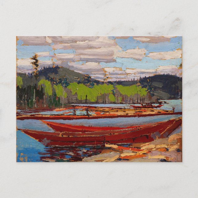 Beautiful Canadian Lake Scene Tom Thomson Bateaux Invitation Postcard (Front)