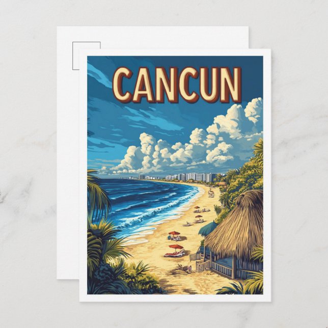 Beautiful Cancun Beach Mexico Illustration Travel Postcard (Front/Back)