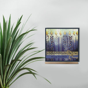 Beautiful Candles Happy Hanukkah Square Faux Canvas Print