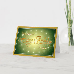 Beautiful candles in green and gold birthday card