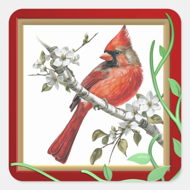 Beautiful Cardinal Bird on a Branch Sticker (Front)