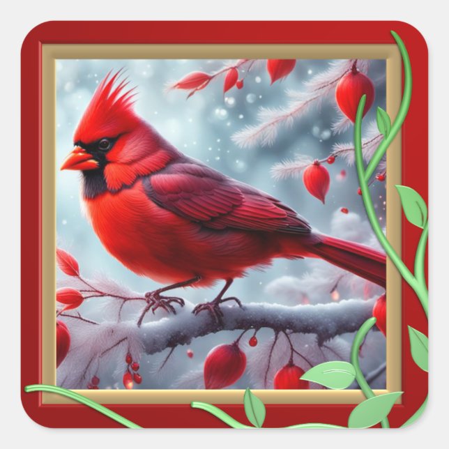 Beautiful Cardinal Bird on a Branch Sticker (Front)