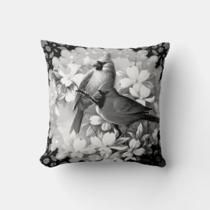 Beautiful Cardinal Birds In Black and White Cushion