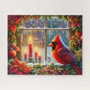 Beautiful Cardinal Christmas Window Jigsaw Puzzle