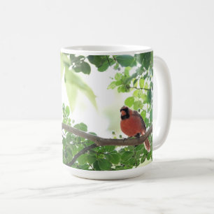 Beautiful cardinal in crepe myrtle tree,  coffee mug