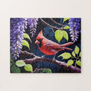 Beautiful Cardinal in the Wisteria Jigsaw Puzzle