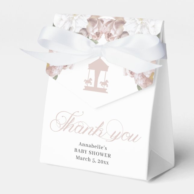 Beautiful Carousel Floral Soft Pink Favour Box (Front Side)
