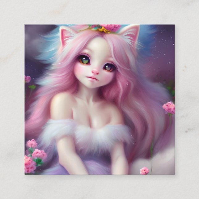 Beautiful Cartoon Cat Baby Square Business Card (Front)