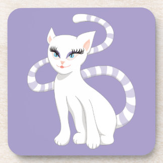 Beautiful Cartoon Cute White Cat Coaster