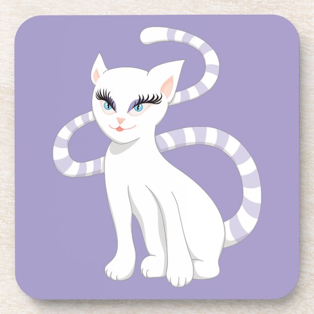 Beautiful Cartoon Cute White Cat Coaster (Front)
