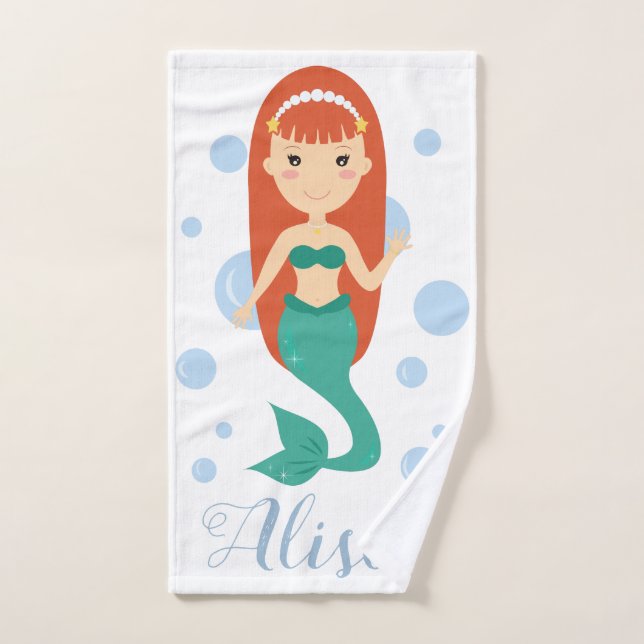 Beautiful cartoon mermaid girl custom name hand towel (Hand Towel)
