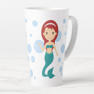 Beautiful cartoon mermaid girl swims in ocean latte mug