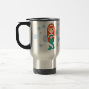 Beautiful cartoon mermaid girls travel mug