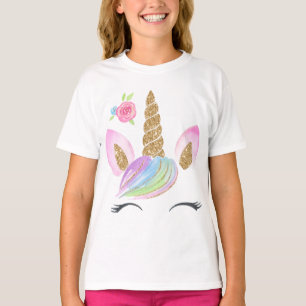 Beautiful Cartoon Unicorn w/ Rainbow Background T-Shirt