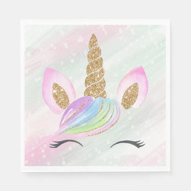 Beautiful Cartoon Unicorn W/ Rainbow   Napkin (Front)