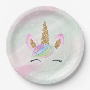 Beautiful Cartoon Unicorn W/ Rainbow Paper Plate