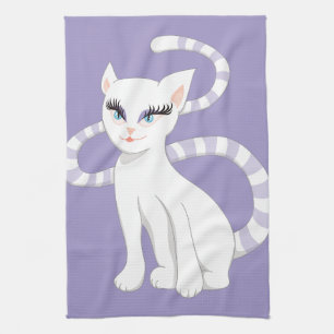 Beautiful Cartoon White Cat Tea Towel