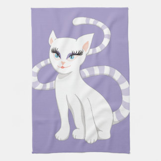 Beautiful Cartoon White Cat Tea Towel