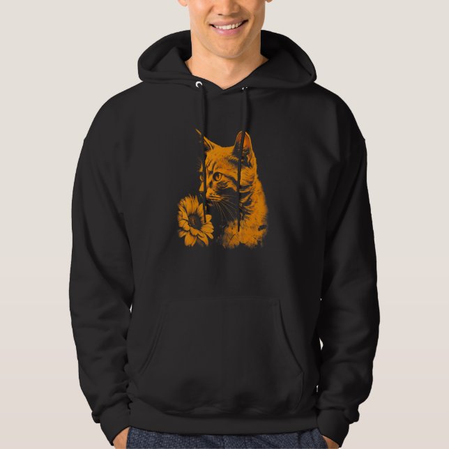 beautiful cat and sunflower portrait silhouette  o hoodie (Front)