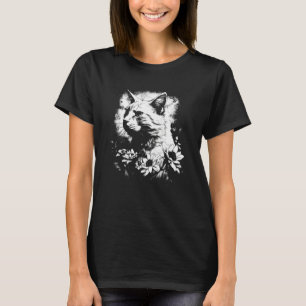 beautiful cat and sunflower silhouette portrait w T-Shirt