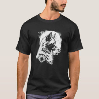 beautiful cat and sunflower with moon silhouette   T-Shirt