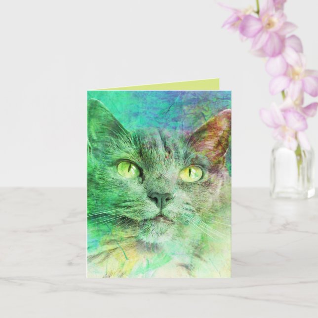 Beautiful Cat Art - Blank Card (Orchid)
