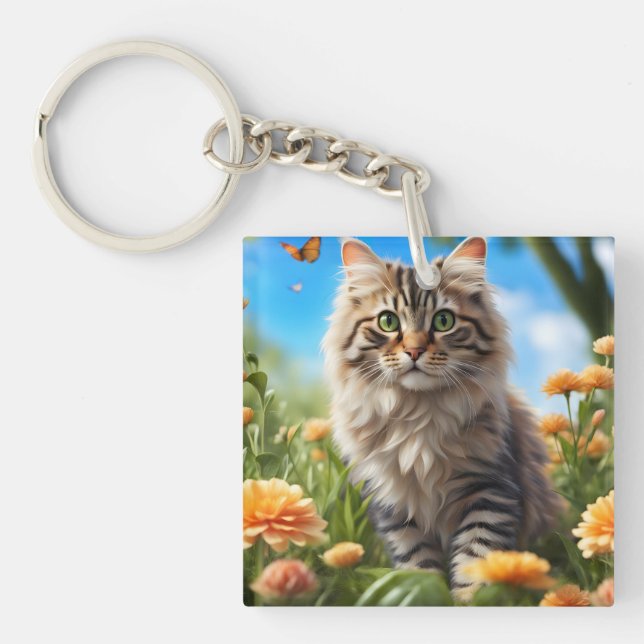 Beautiful cat beautiful garden key ring (Front)