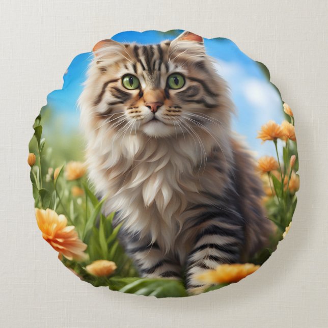Beautiful cat beautiful garden round cushion (Front)