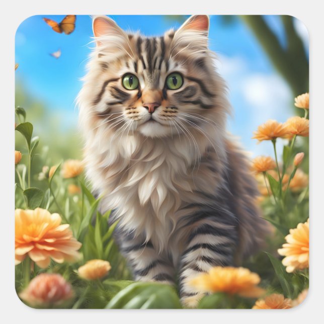 Beautiful cat beautiful garden square sticker (Front)