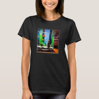Beautiful Cat Behind Aquarium With A Fish Inside T-Shirt