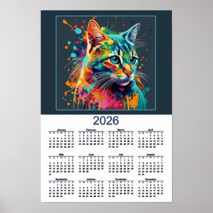 Beautiful Cat Calendar Watercolor Cat Poster