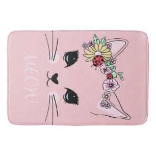 Beautiful Cat Face Meow Pink Cute Kitten Funny Cat Bath Mat