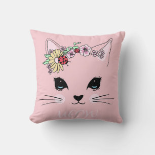 Beautiful Cat Face Meow Pink Cute Kitten Funny Cat Cushion