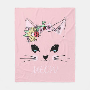 Beautiful Cat Face Meow Pink Cute Kitten Funny Cat Fleece Blanket
