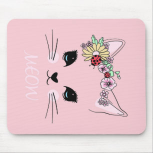 Beautiful Cat Face Meow Pink Cute Kitten Funny Cat Mouse Mat