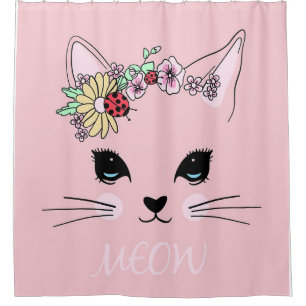Beautiful Cat Face Meow Pink Cute Kitten Funny Cat Shower Curtain