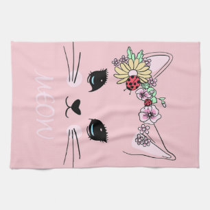 Beautiful Cat Face Meow Pink Cute Kitten Funny Cat Tea Towel