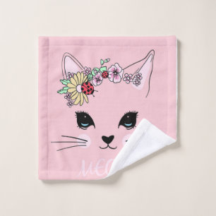 Beautiful Cat Face Meow Pink Cute Kitten Funny Cat Wash Cloth